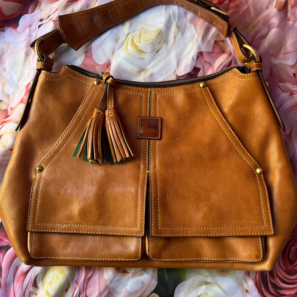 Dooney & Bourke Clayton Double Pocket Tan Leather Hobo Bag